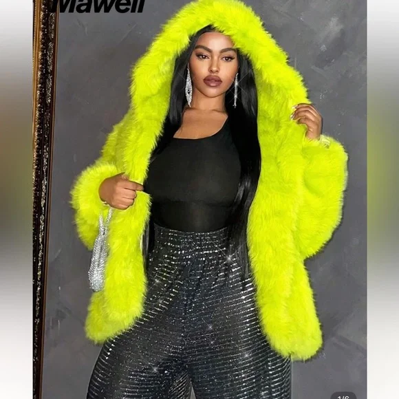 Neon Faux Fur Coat - Picture 3 of 4